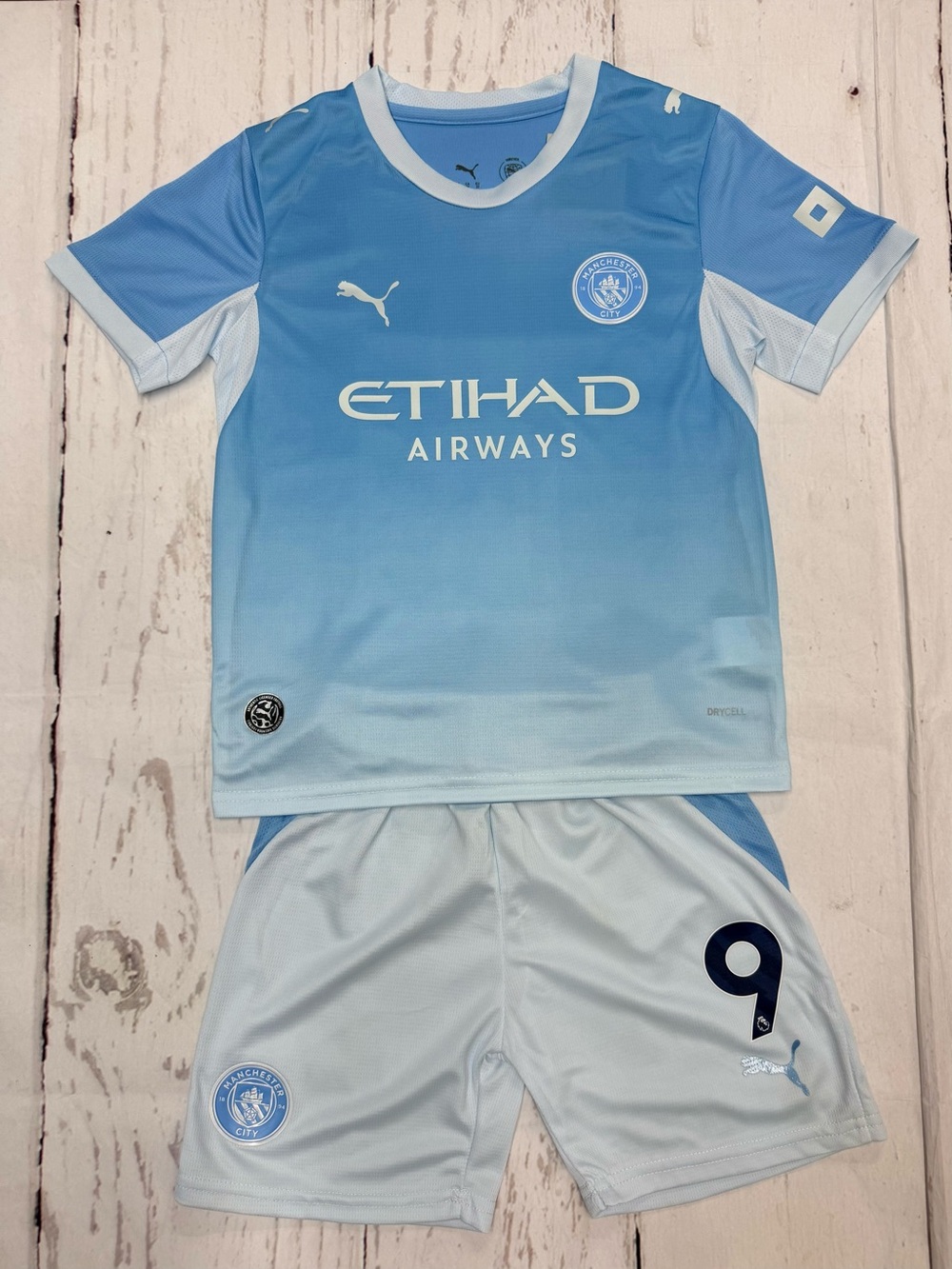 YOUTH Haaland NEW! 26-27’ Man City Kit Soccer Jersey Set (Jersey + Shorts) LARGE